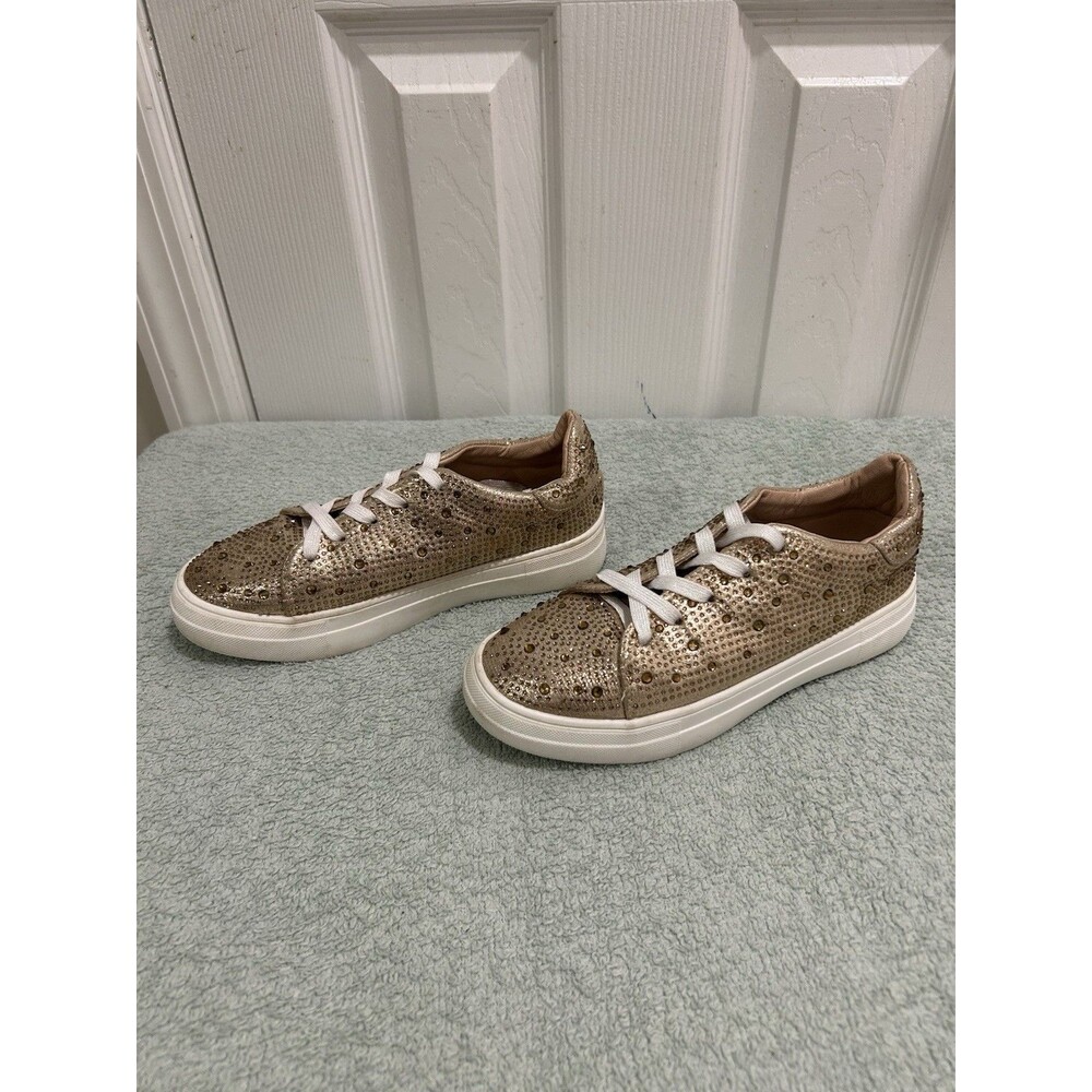 Link Girls Rhinestone Platform Sneakers Size 3 Gold